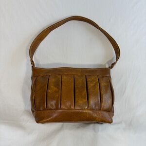 Vintage Brown Leather Pleated Shoulder Bag Classic Slouchy Everyday Carry